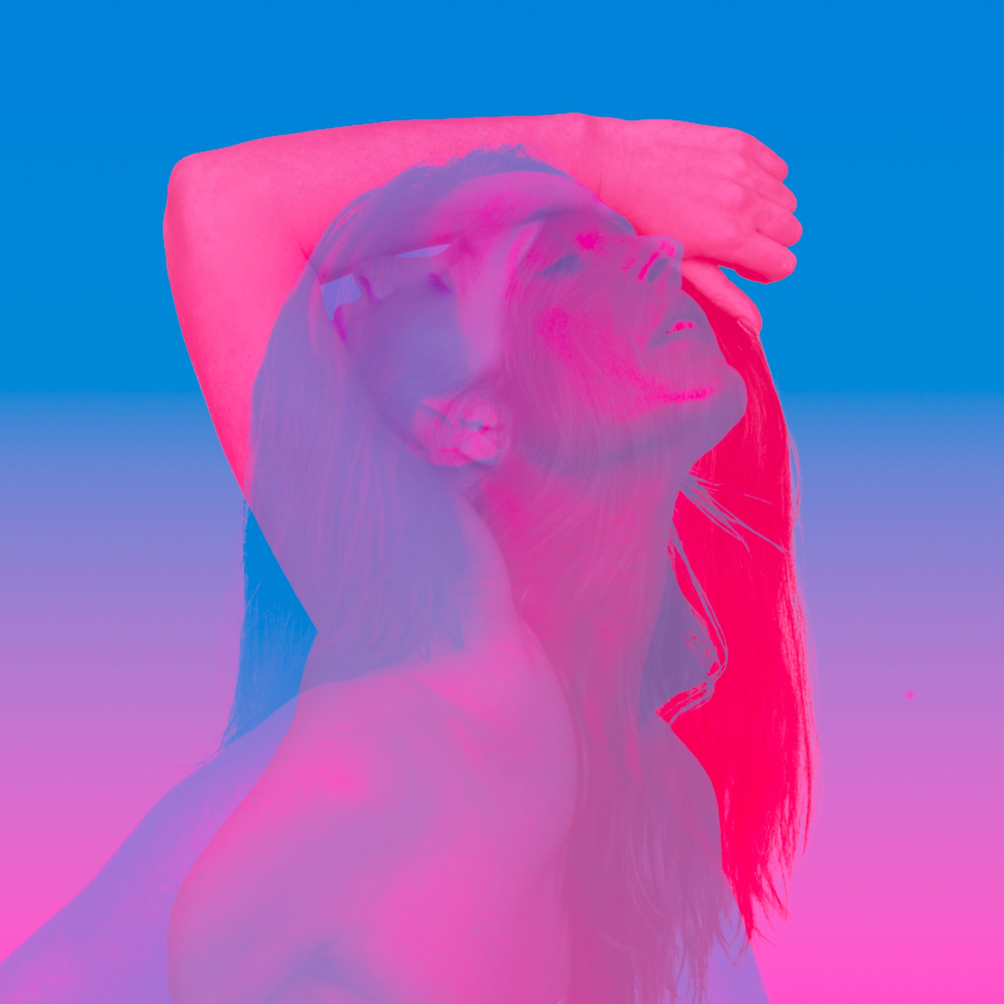 Libby woman on blue and pink background
