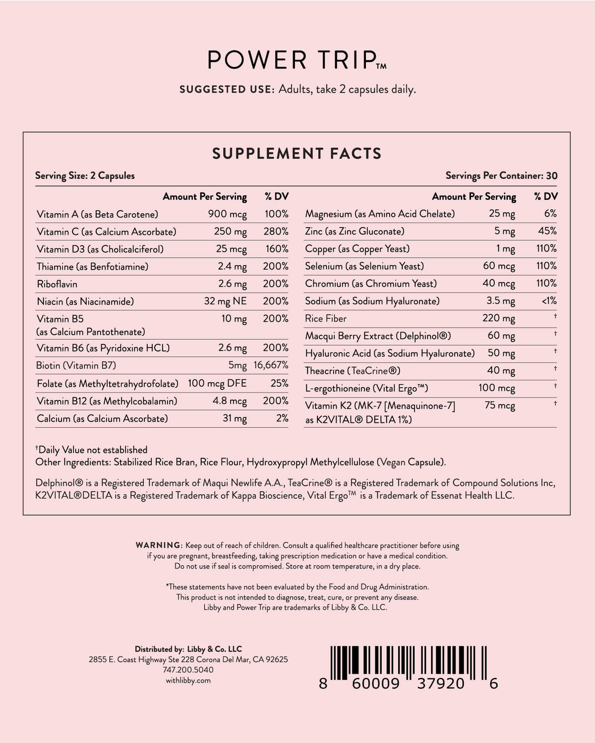 The 90-day Libby System - Power Trip ingredient list. 